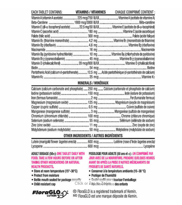 Centrum Complete Multivitamin & Mineral Supplement Men 50+ 250 tabs information panel