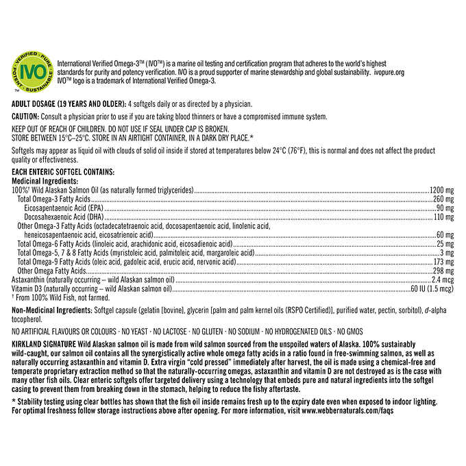 Kirkland Signature Alaskan Salmon Whole Fish Oil 1200 mg 320 softgels