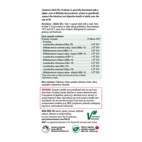 健美生 Jamieson Probiotic Complex For Adults 50 +, 30 capsules information panel photo