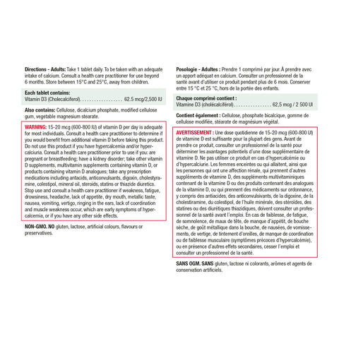 Jamieson Vitamin D 2,500IU, 180 tabs Bundle ingredients