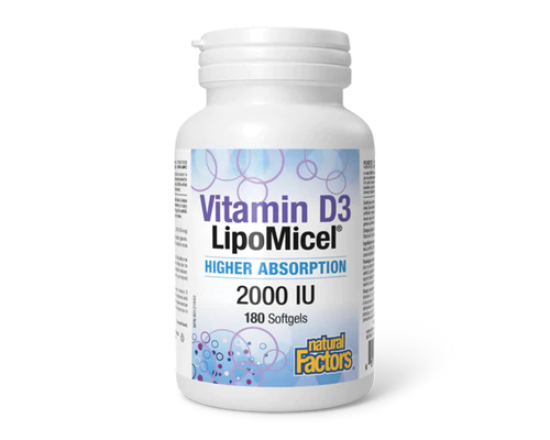 Natural Factors Vitamin D3 LipoMicel Matrix,50 mcg(2000 IU)180 Liquid Softgels