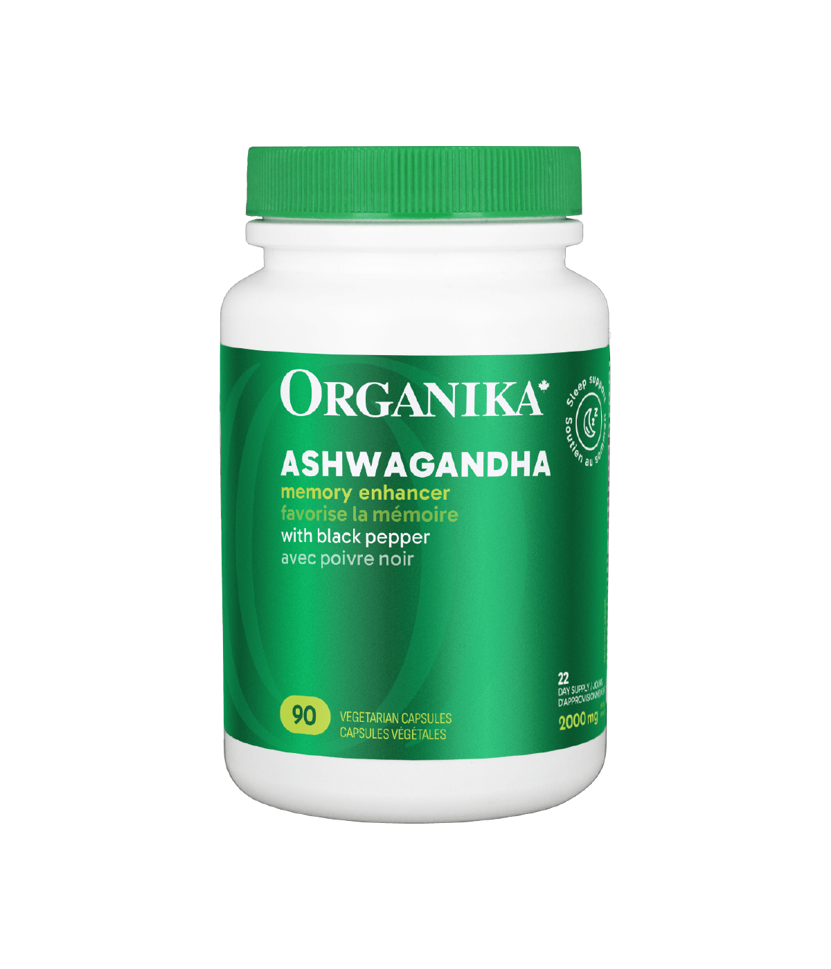 Organika Ashwagandha supplement bottle on a white background