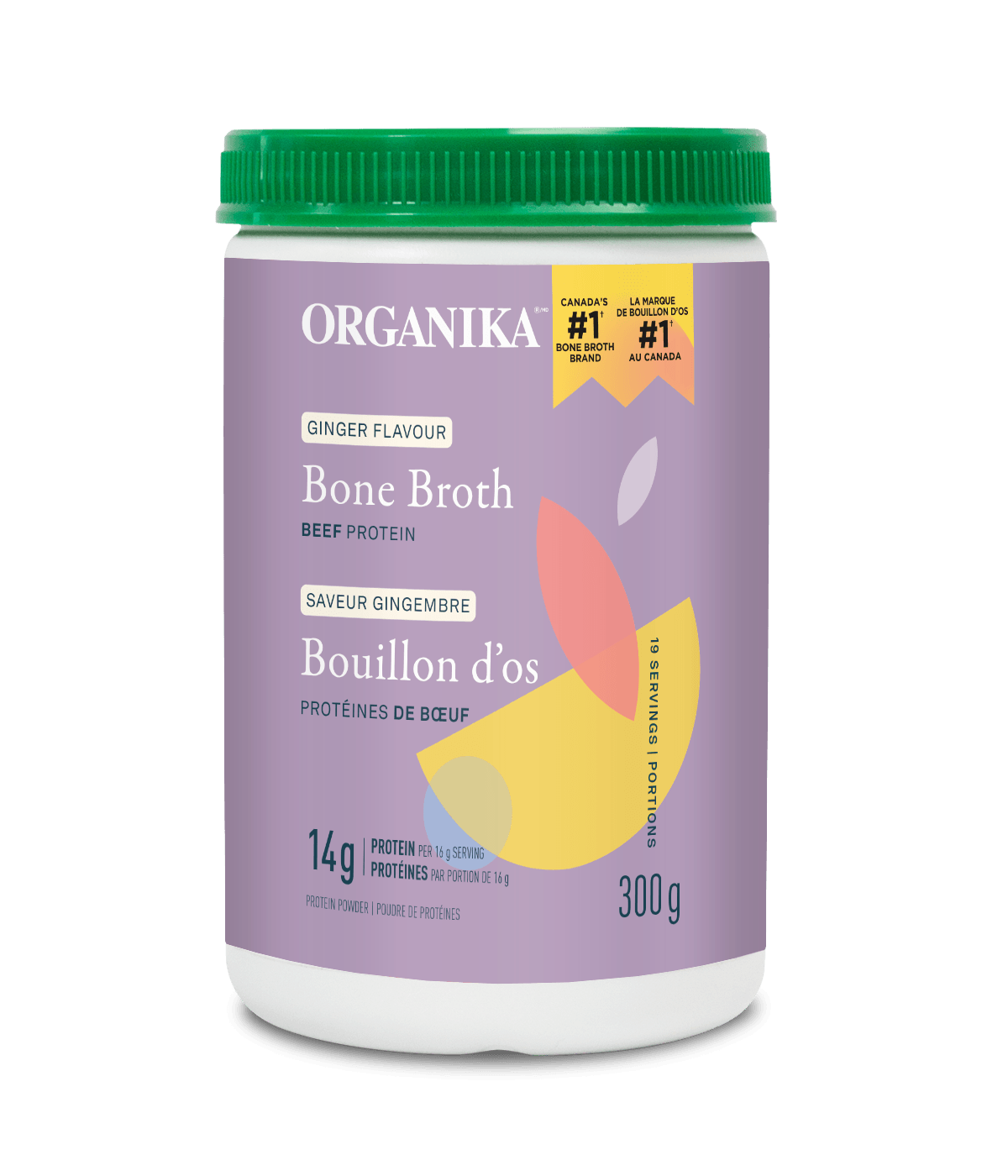 Organika Beef Bone Broth, Ginger Protein Powder, 300g
