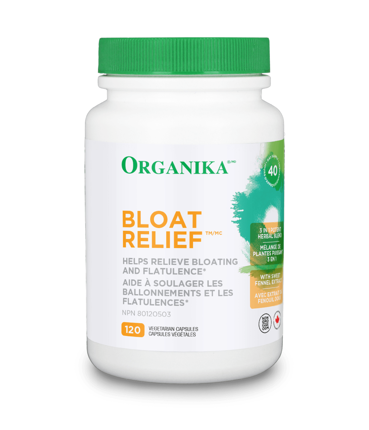 Organika Bloat Relief, Powerful herbal blend to decrease bloating and gas 120 Vcaps