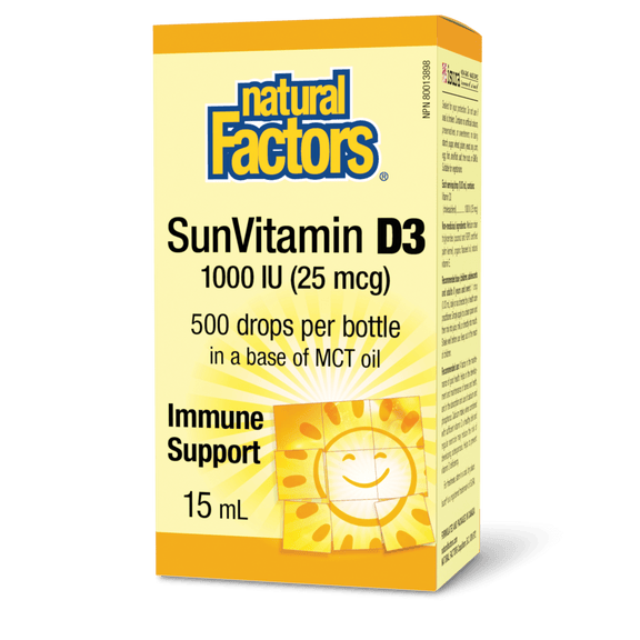 然自自然 Natural Factors SunVitamin D3 Drops 1000 IU Canadian label of ddrops