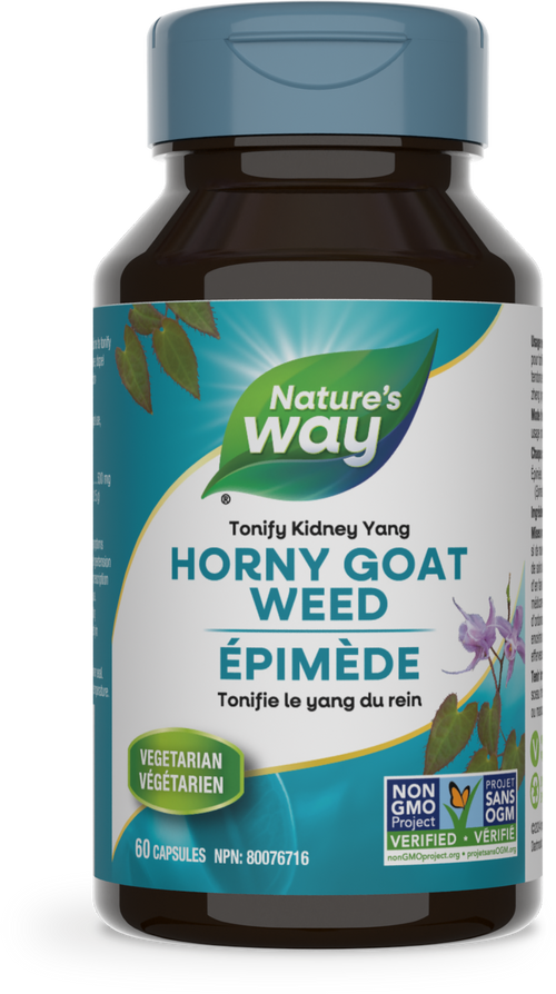 Nature's Way Horny goat weed supplement bottle on a white background