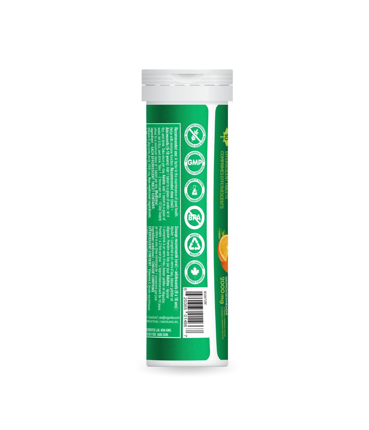 Organika Instant-C Effervescent With Stevia 1000mg 10 tabs x 8 tubes