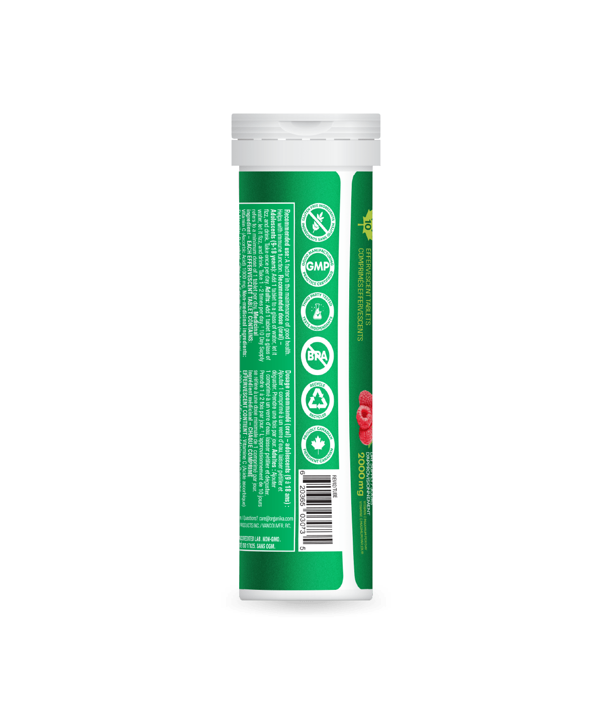 Organika Instant C Effervescent Peach Mango 1000mg 10 tabs x 8 tubes