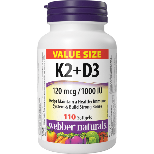 Webber Naturals 维生素 K2 + D3 120 mcg/1000 IU,110 粒软胶囊