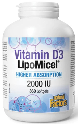 Natural Factors Vitamin D3 LipoMicel Matrix 50 mcg(2000 IU)360 Liquid Softgels