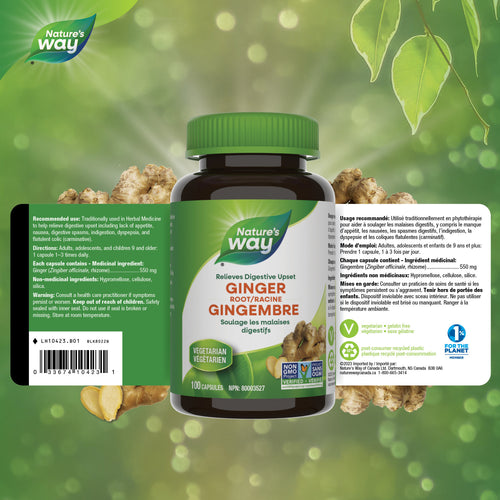 Nature's Way Ginger Root, 100 capsules label information
