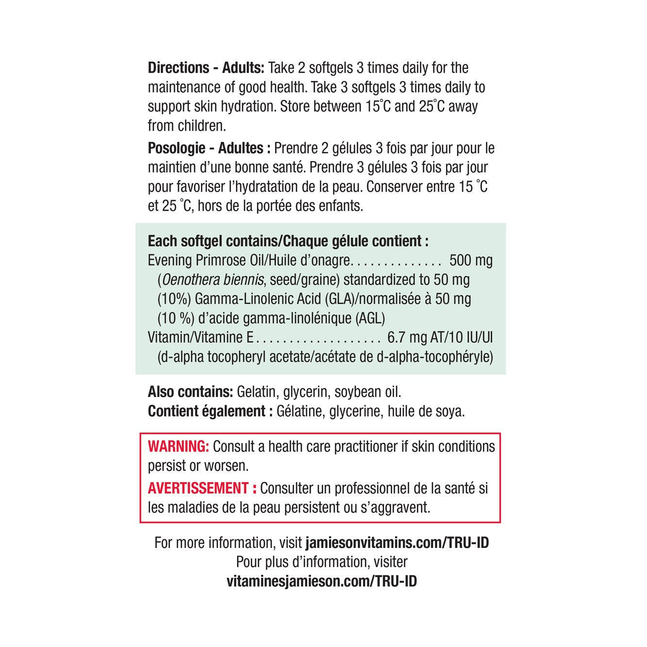 健美生 Jamieson Evening Primrose Oil, 90+90 BONUS softgels ingredients