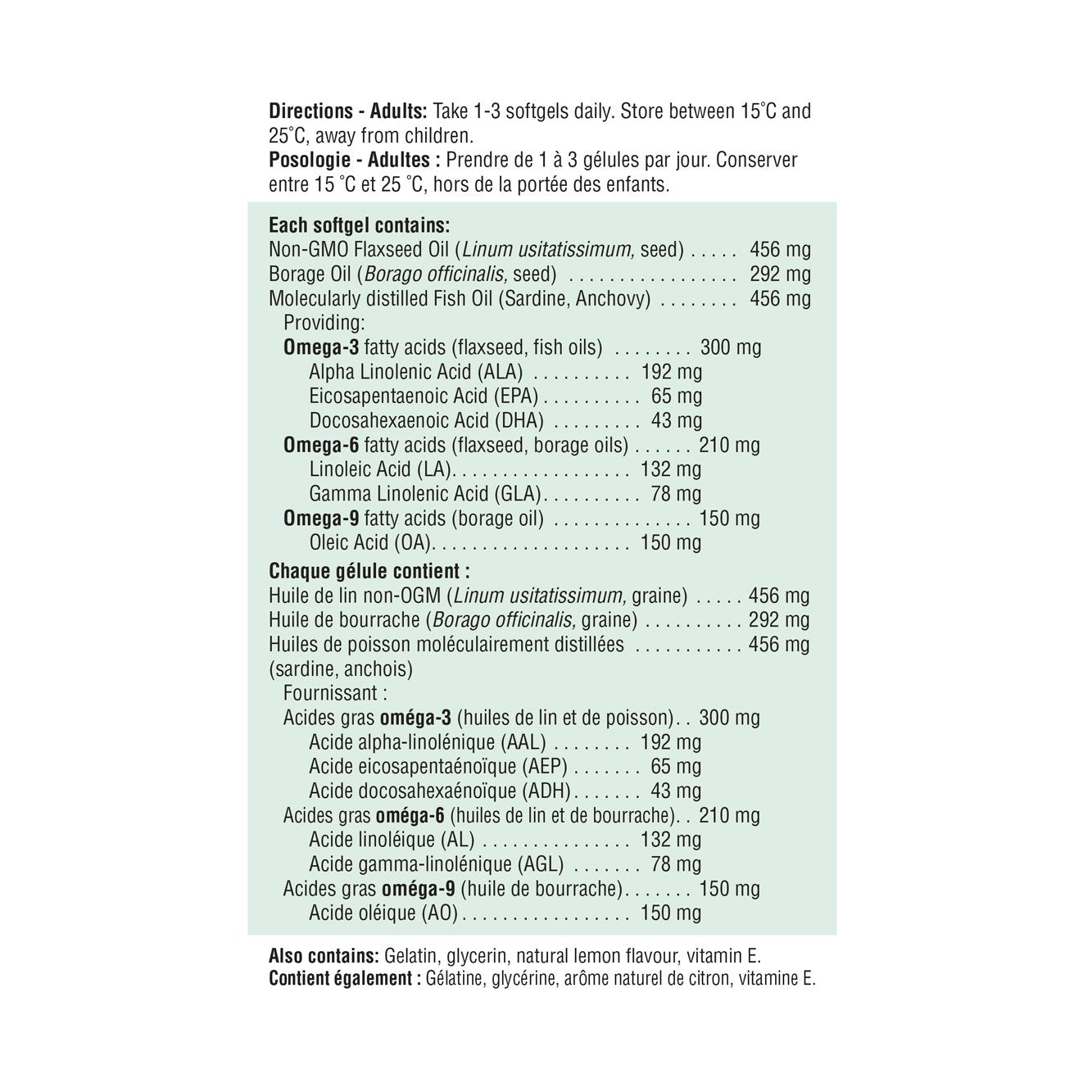 Jamieson Omega 3-6-9 1200 mg 180 softgels 健美生 photo of ingredient panel