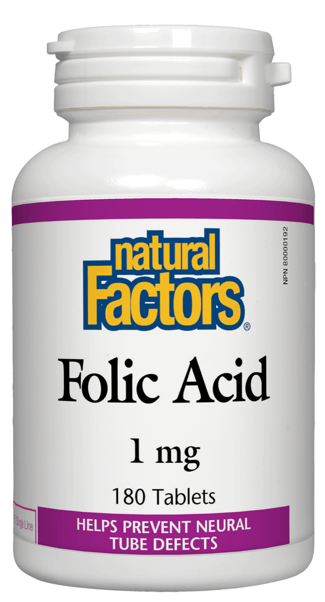 Natural Factors Folic Acid 1 mg, 180 tabs 然自自然