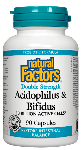 Natural Factors Acidophilus & Bifidus 10 Billion Double Strength, 90 caps 然自自然