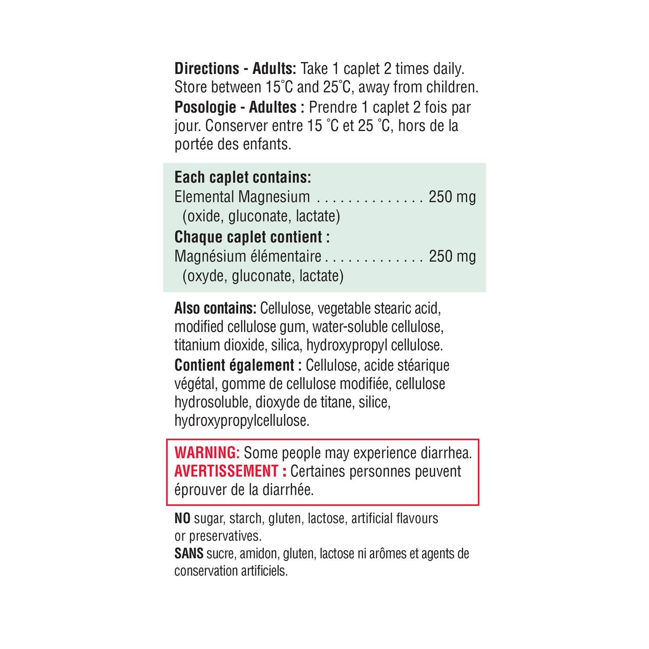 Jamieson Magnesium 250mg Ultra Strength, 90 caplets ingredients