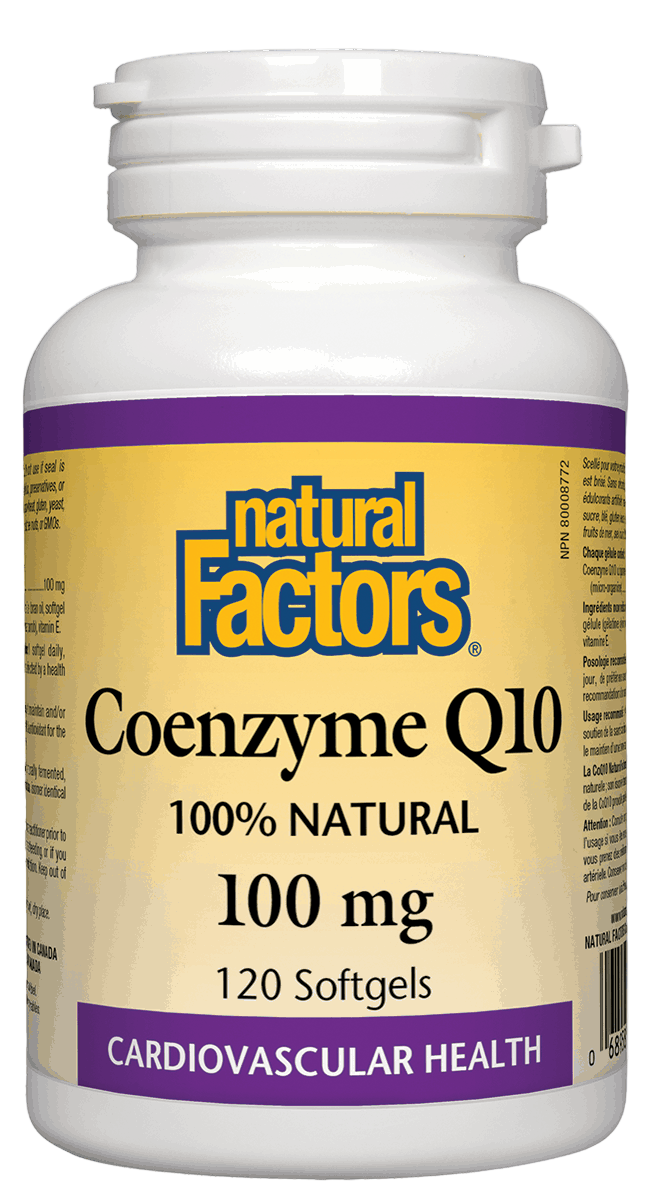 Natural Factors CoenzymeQ10 100 mg 120 softgels Canadian label sold by natvd.com
