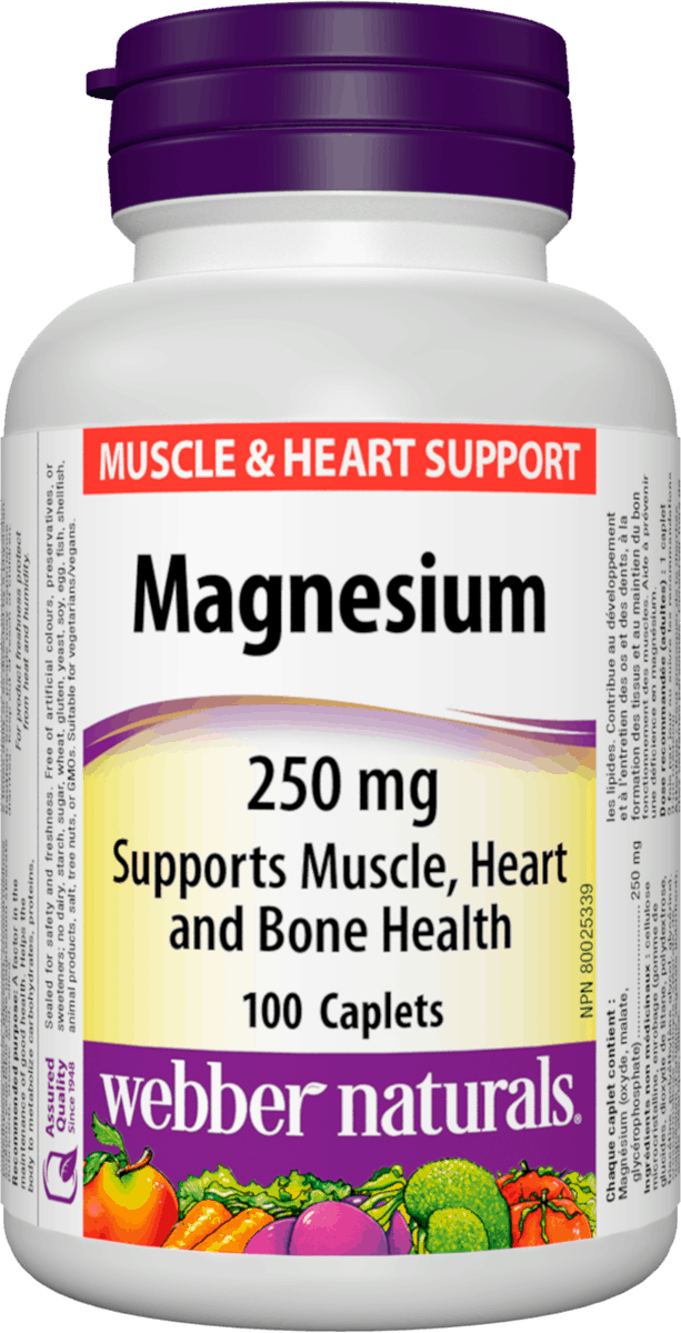 Webber Naturals Magnesium 250 mg 100 Caplets Canadian label