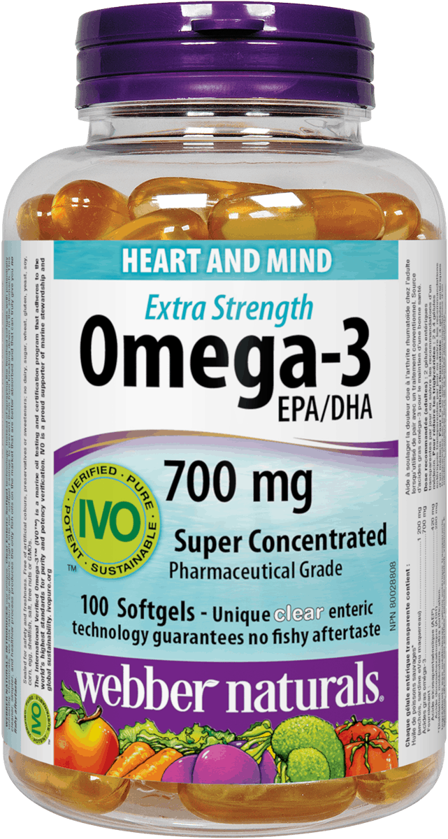 Webber Naturals Omega-3 Extra Strength, 700 mg EPA/DHA, 100 Clear Enteric Softgels