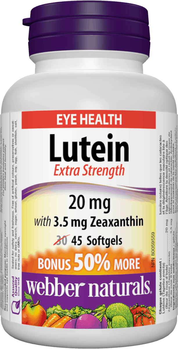 Webber Naturals Lutein with Zeaxanthin 20mg 45 softgels Bonus Size Canada