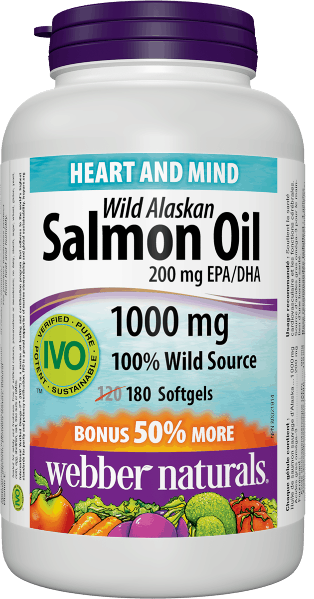 Webber Naturals Wild Alaskan Salmon Oil 1000mg, 120+60 softgels Bonus
