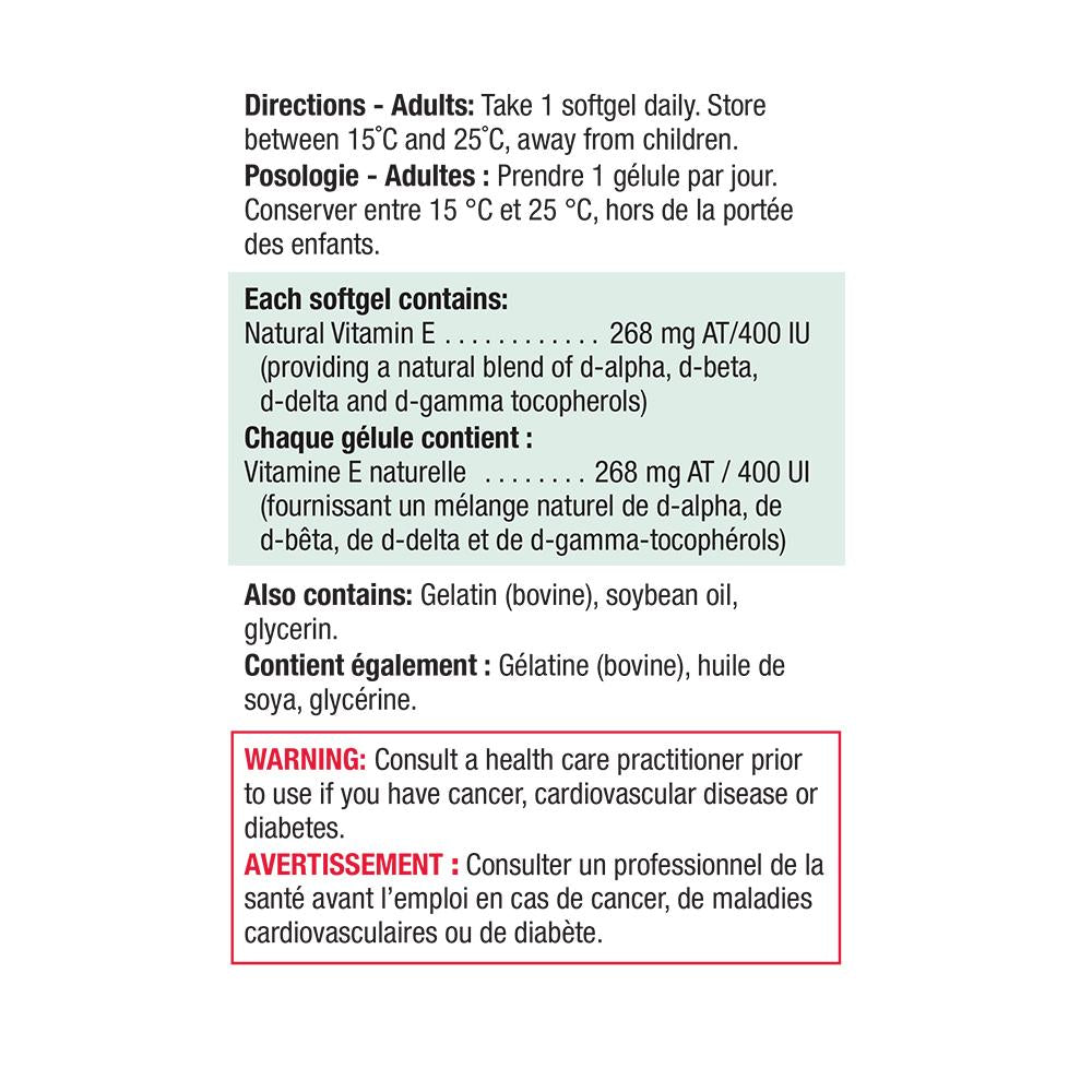 Jamieson Vitamin E Premium Complex 120 softgels ingredients 健美生