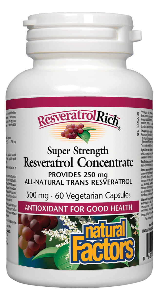Natural Factors ResveratrolRich 500 mg, 60 vegi caps 然自自然
