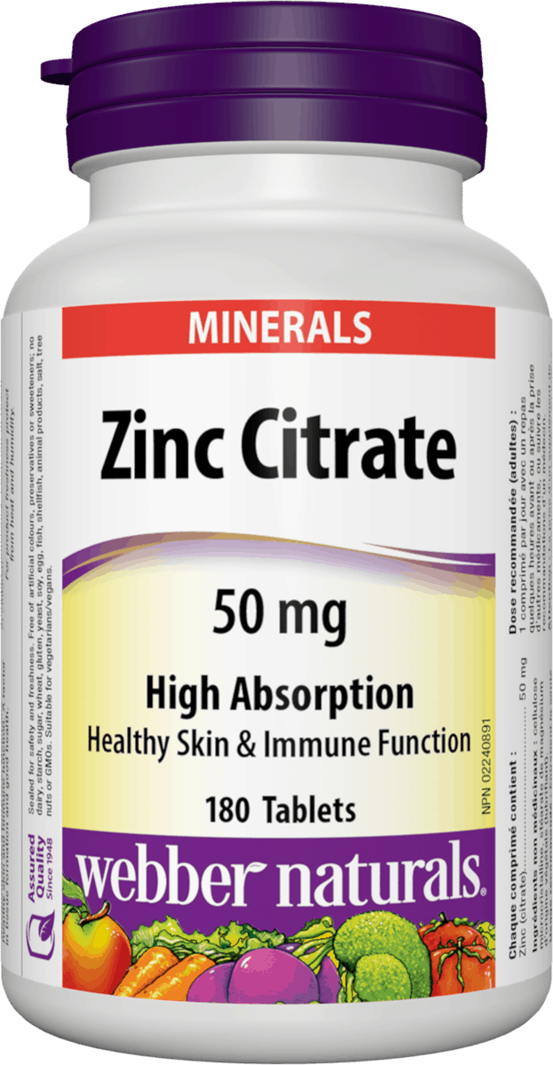 Webber Naturals Zinc Citrate, 50mg, 180 tablets