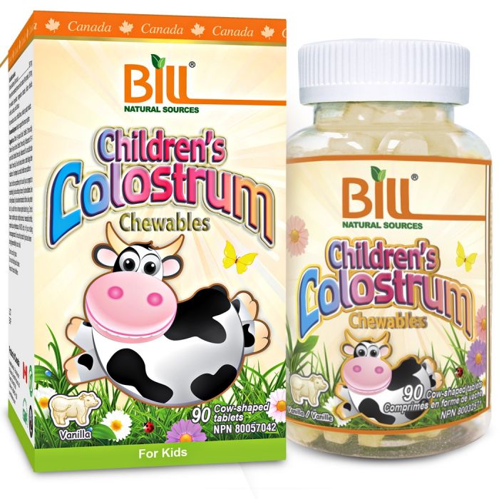Bill Natural Sources Children's Colostrum 90 chewables Canada Bottle and carton