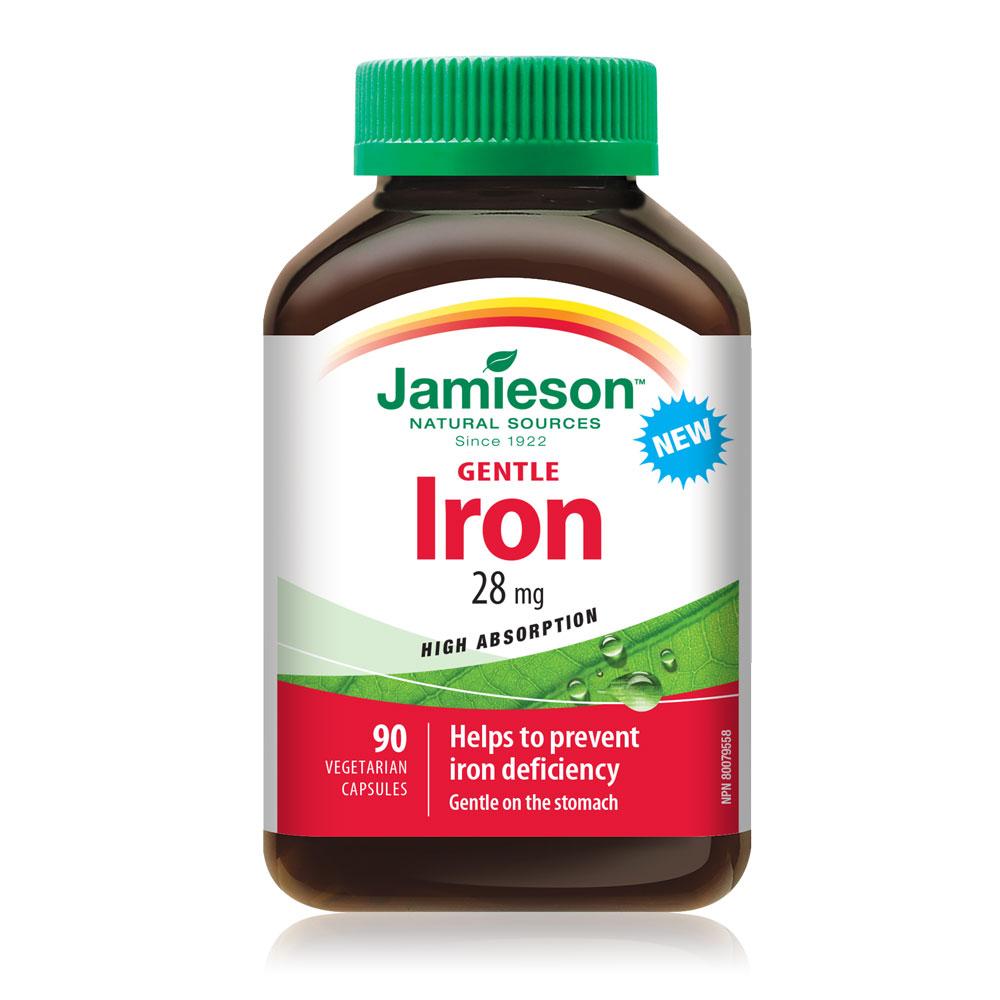 Jamieson Gentle Iron 28 mg 90 veg capsules available online Canadian label