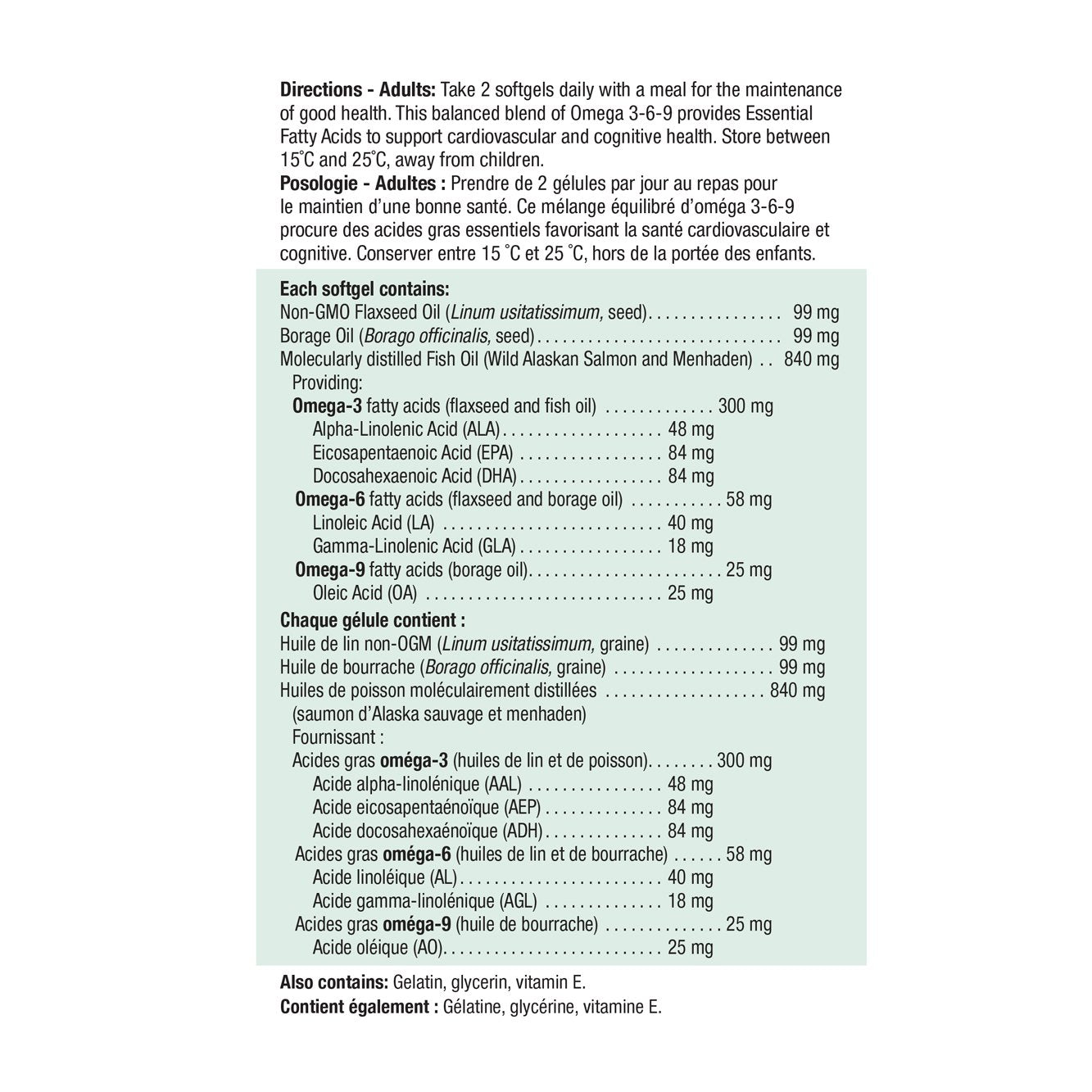 Jamieson Omega 3-6-9. 280 Softgels Value Size 健美生 photo of ingredient panel