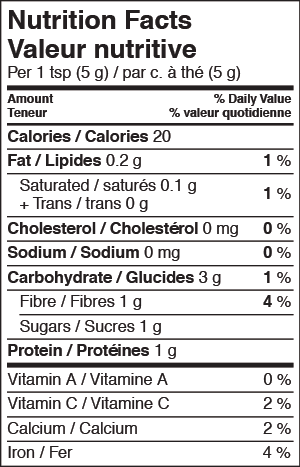 Organika Maca + Cacao Powder, 200g Nutrition Facts