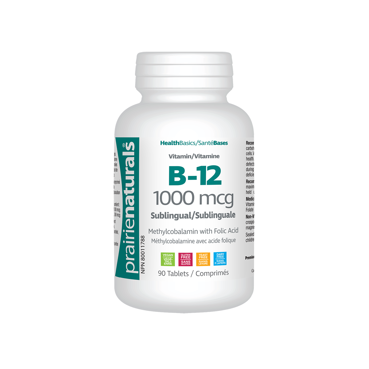 Prairie Naturals Sublingual B12 Vitamin – 1000mcg 90 tablets