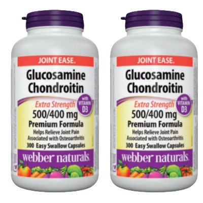 (Promotion Item) 2x Webber Naturals Glucosamine Chondroitin 500/400mg, with Vitamin D3, 300 caps