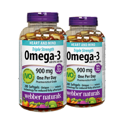 (Promotion Item) 2x Webber Naturals Triple Concentration Omega-3 900mg, 200 softgels available at natvd.com