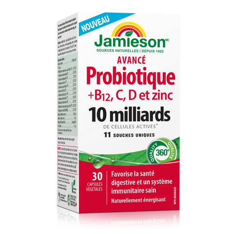 Jamieson 高级益生菌 + 维生素 B12、C、D 和锌 4，30 粒胶囊