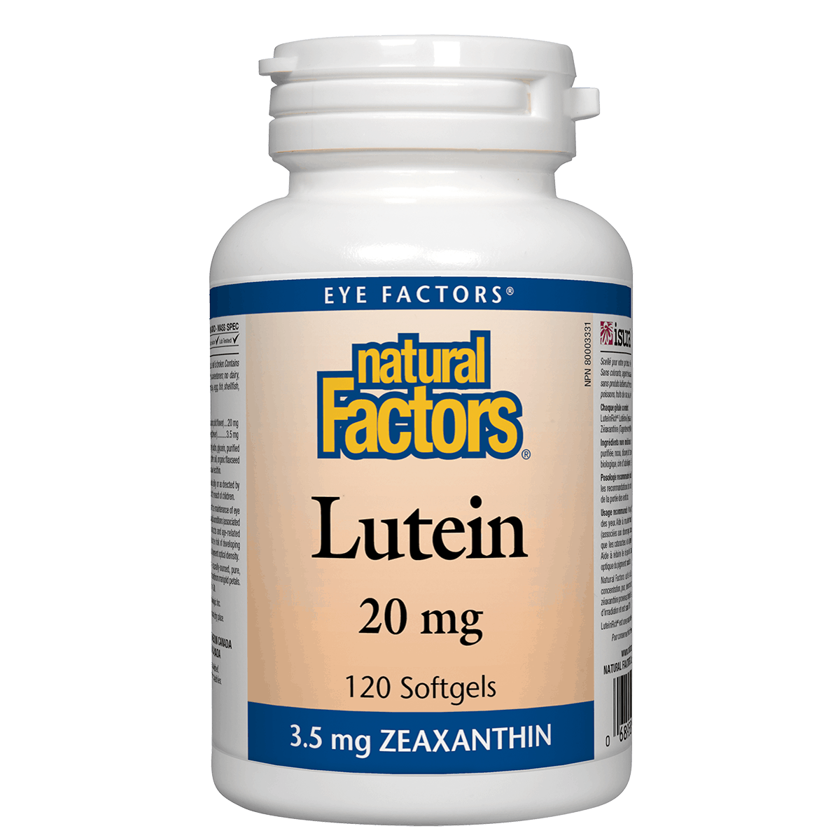 Natural Factors Lutein supplement bottle on a white background