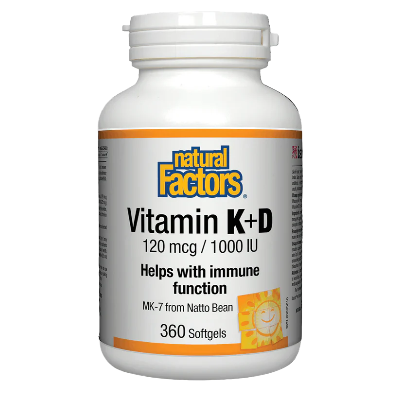 Bottle of Natural Factors Vitamin K+D supplement on a white background natvd natural vitamin direct 
