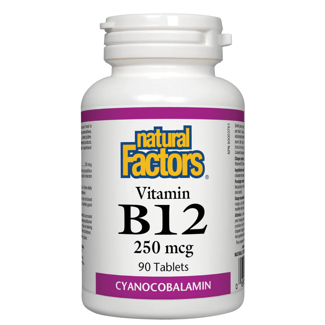 Natural Factors Nutritional Products Vitamin B12 250 mcg bottle from Natural Vitamin Direct Inc Canada.  Trusted since 1997