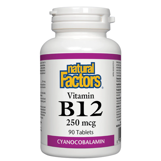 Natural Factors Nutritional Products Vitamin B12 250 mcg bottle from Natural Vitamin Direct Inc Canada.  Trusted since 1997