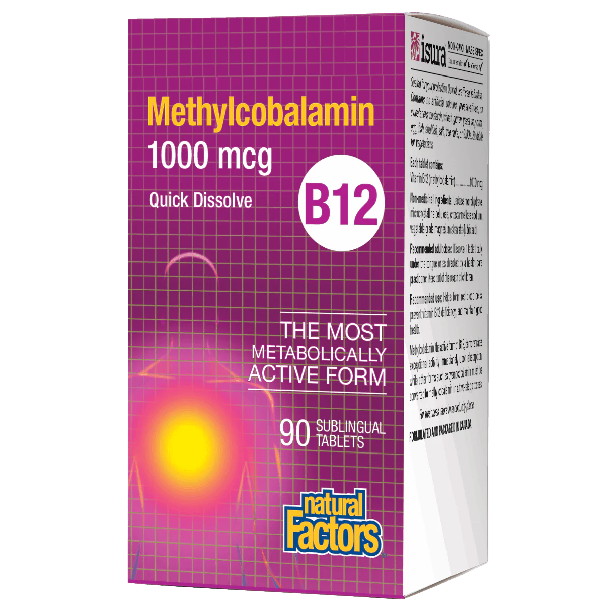 Natural Factors Vitamin B-12 Methylcobalamin, 1000mcg, 90 Sublingual tablets
