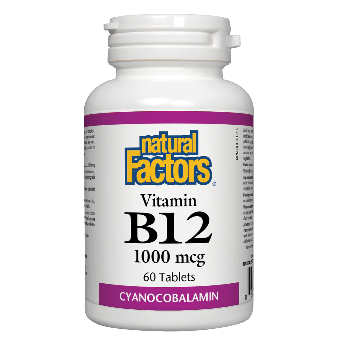 Bottle of Natural Factors Vitamin B12 supplement on a white background natural vitamin direct inc canada