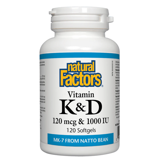 Vitamin K&D supplement bottle by Natural Factors on a white background Natural Vitamin Direct Inc natvd.com