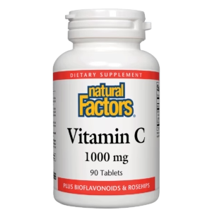 Bottle of Natural Factors Vitamin C 1000 mg supplement on a white background natural vitamin direct inc