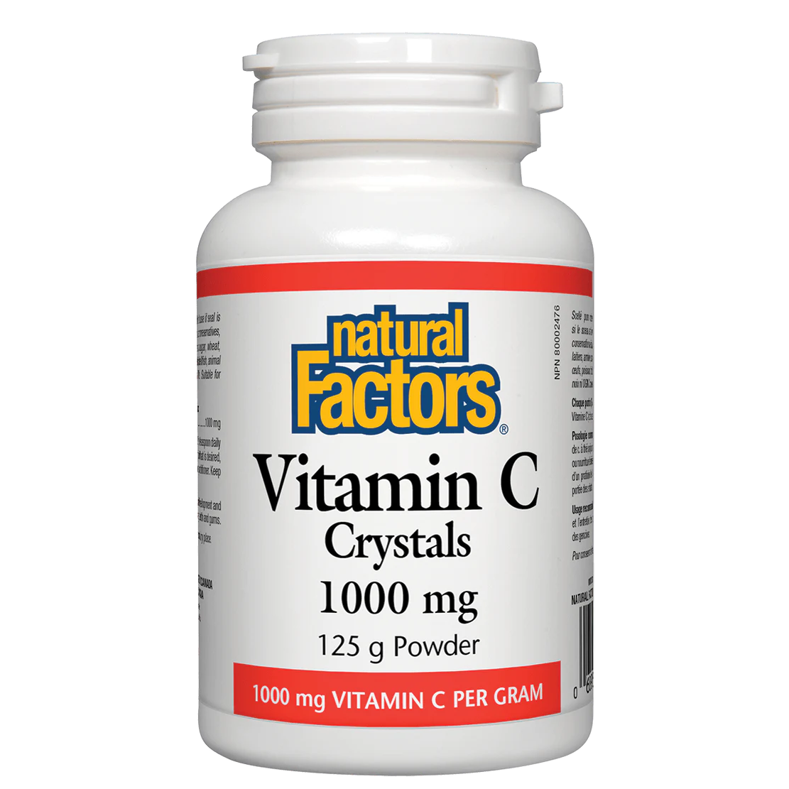 Bottle of Natural Factors Vitamin C Crystals 1000 mg on a white background Natural Vitamin Direct Inc