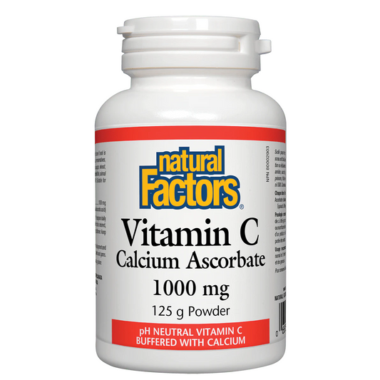 Bottle of Natural Factors Vitamin C Calcium Ascorbate on a white background natvd.com Natural Vitamin Direct Inc