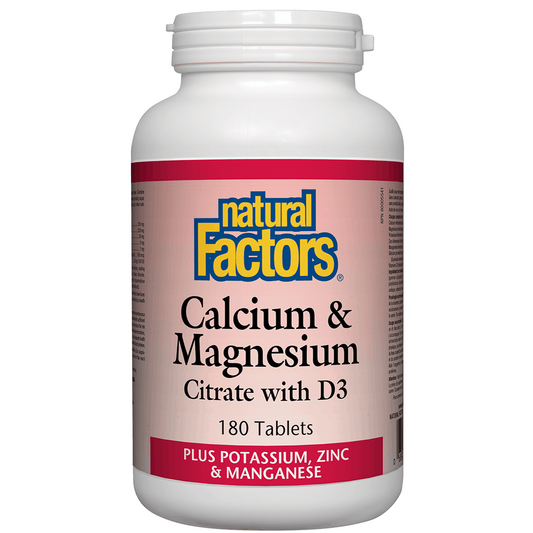 Natural Factors Calcium & Magnesium Citrate Canadian label bottle on white background