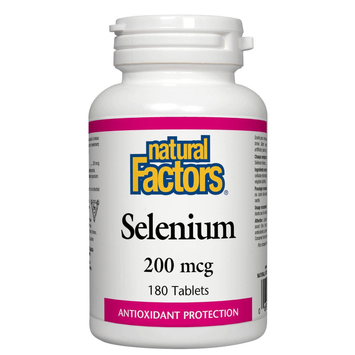 Bottle of Natural Factors Selenium supplement on a white background sold by natvd.com