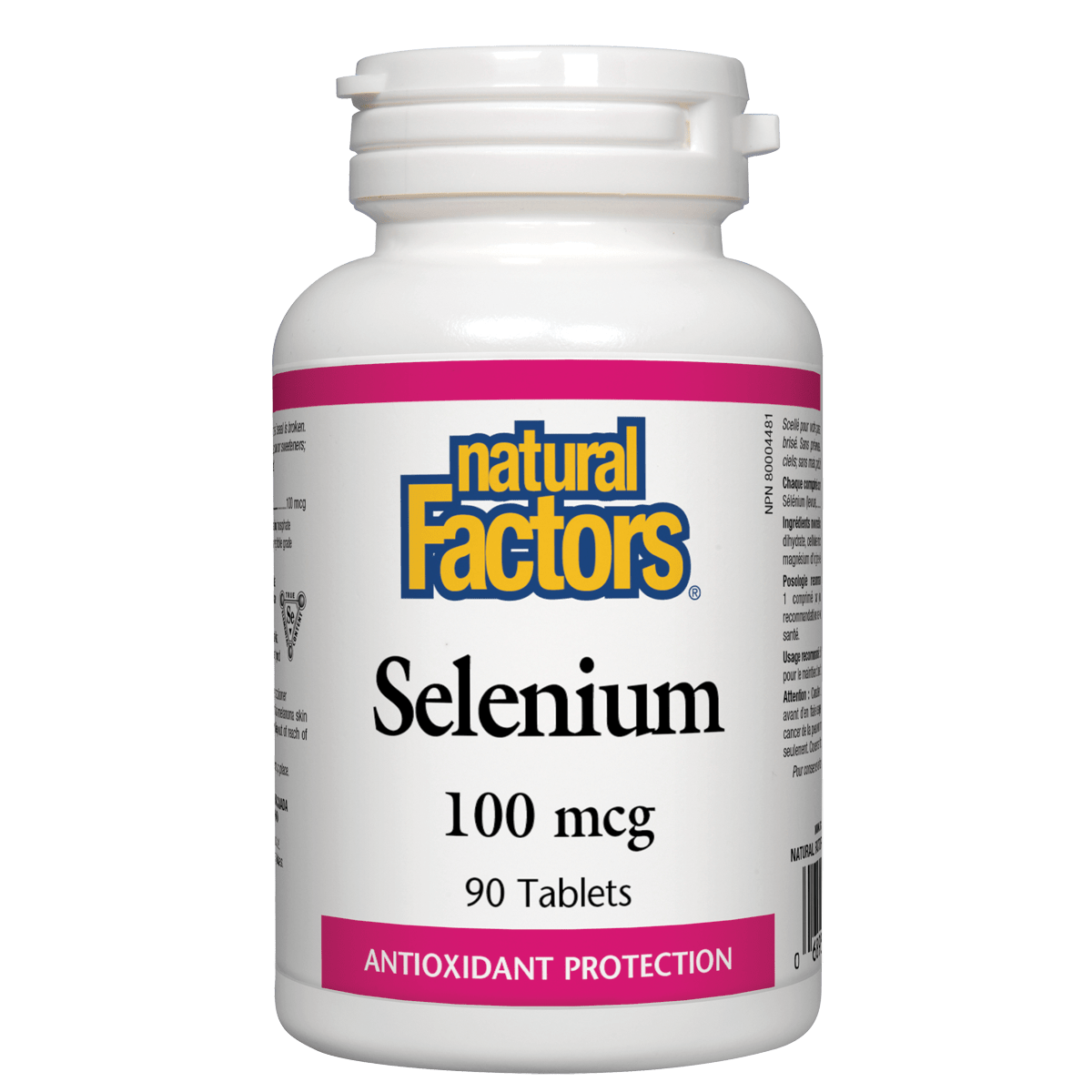 Bottle of Natural Factors Selenium supplement on a white background natvd.com
