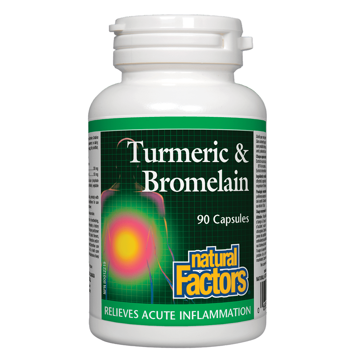 Bottle of Turmeric & Bromelain capsules by Natural Factors on a white background natural vitamin direct 